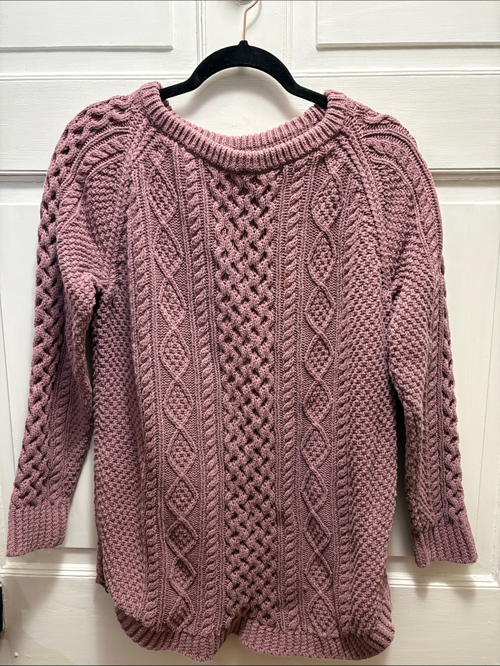 L.L. Bean Dusty Rose Cable Knit Crewneck Fisherman Sweater